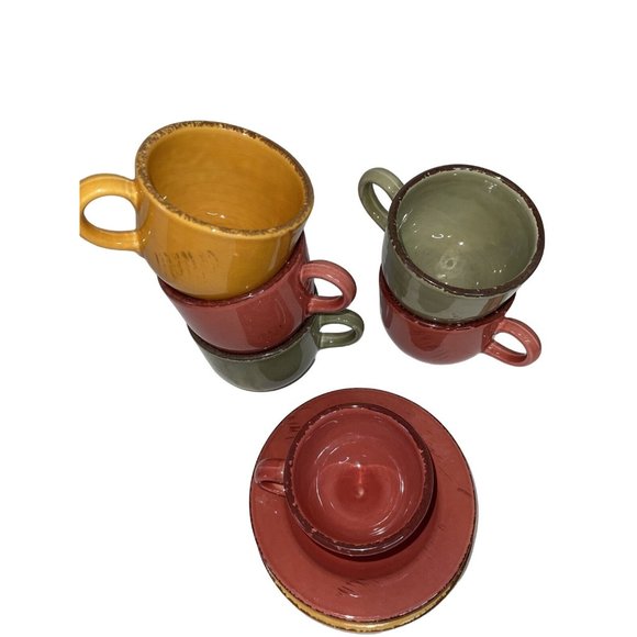 Platypus Italian Lot Colored Cups Brush Strokes Pattern 5 Cups 1 Demi Cp 2 Sc. - Picture 2 of 10